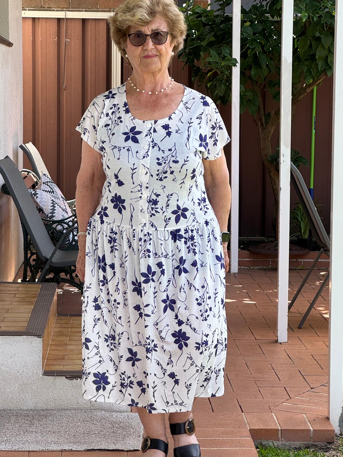 Blue Petal Drop Waist Dress with Short Sleeve