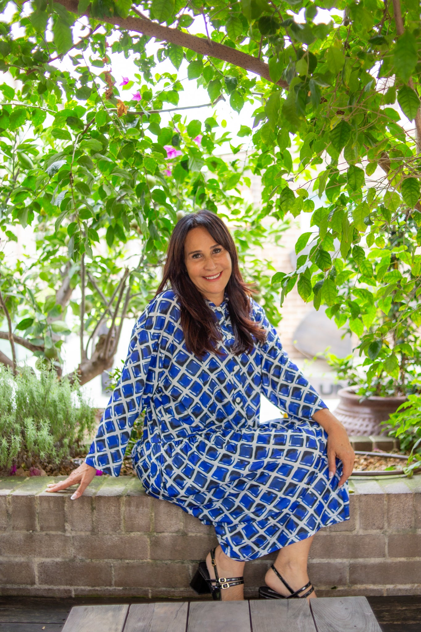 L/S Niagra Navy Drop Waist Dress with Long Sleeves