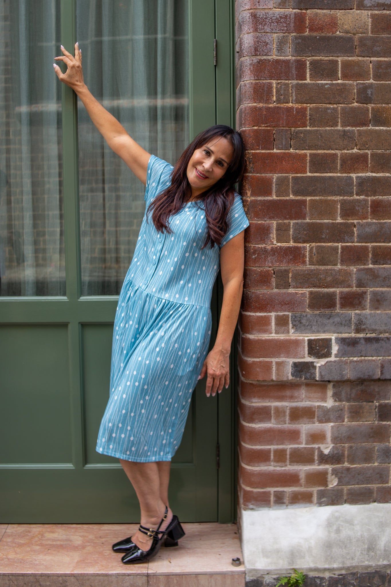 Aqua Fresca Drop Waist Dress With Short Sleeves