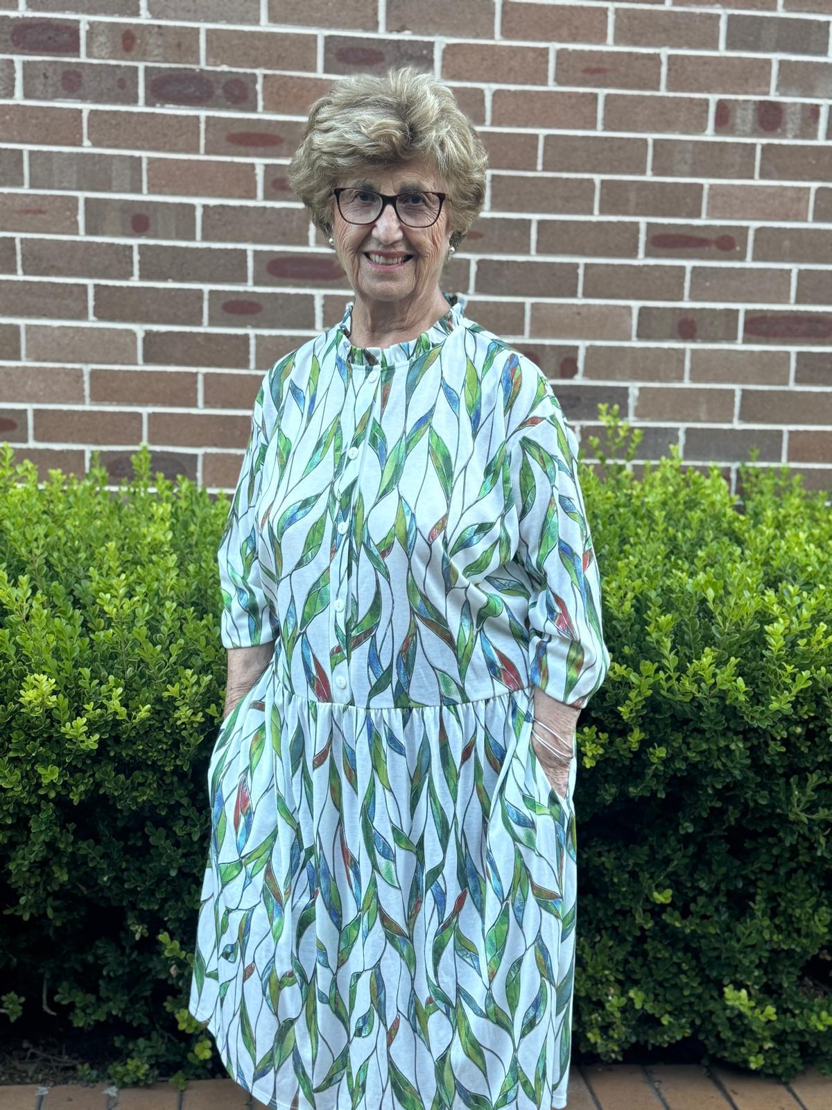 L/S Livorno Leaf Drop Waist Dress with Long Sleeve