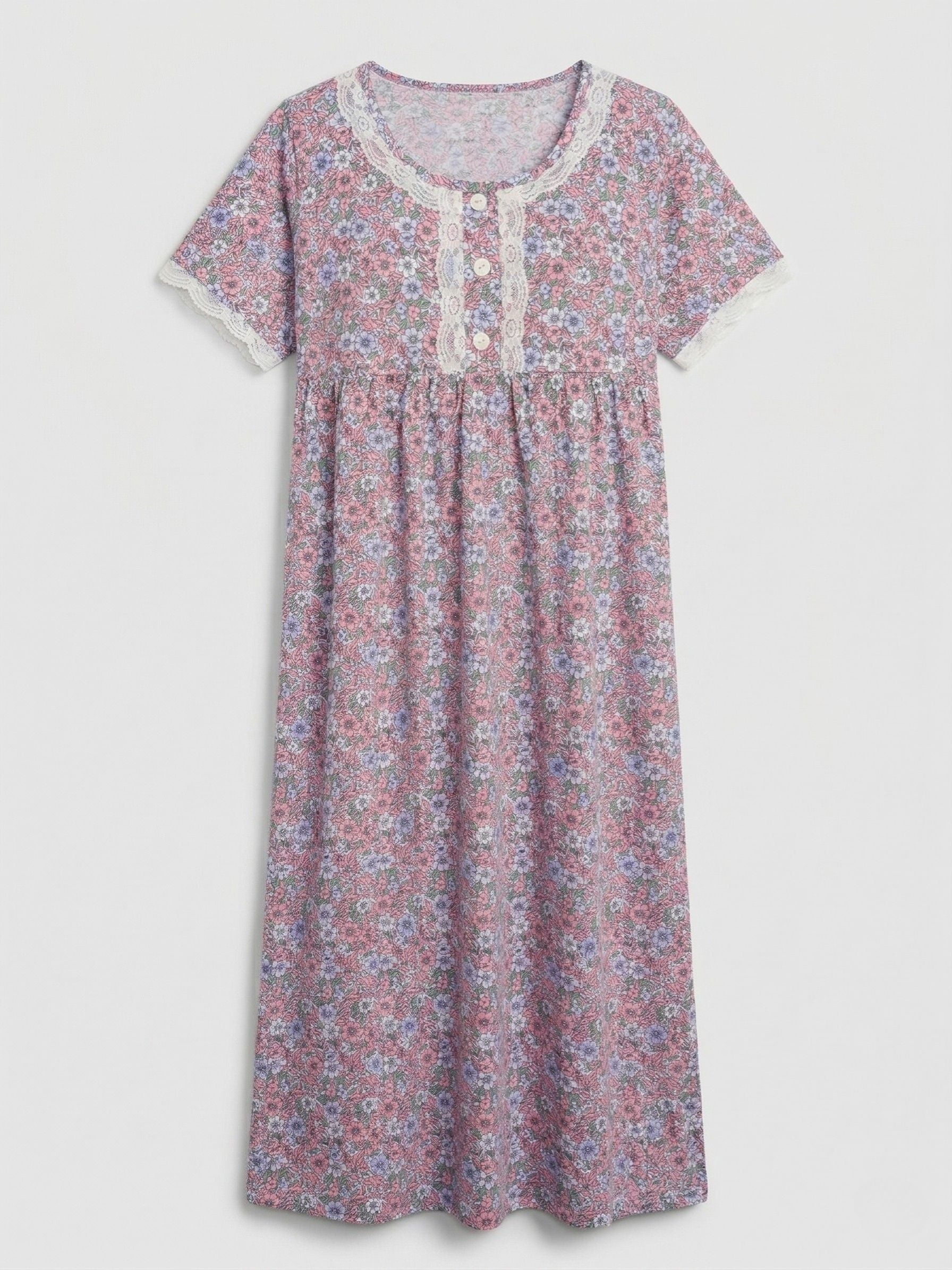 Floral Bliss Night Dress with Pocket