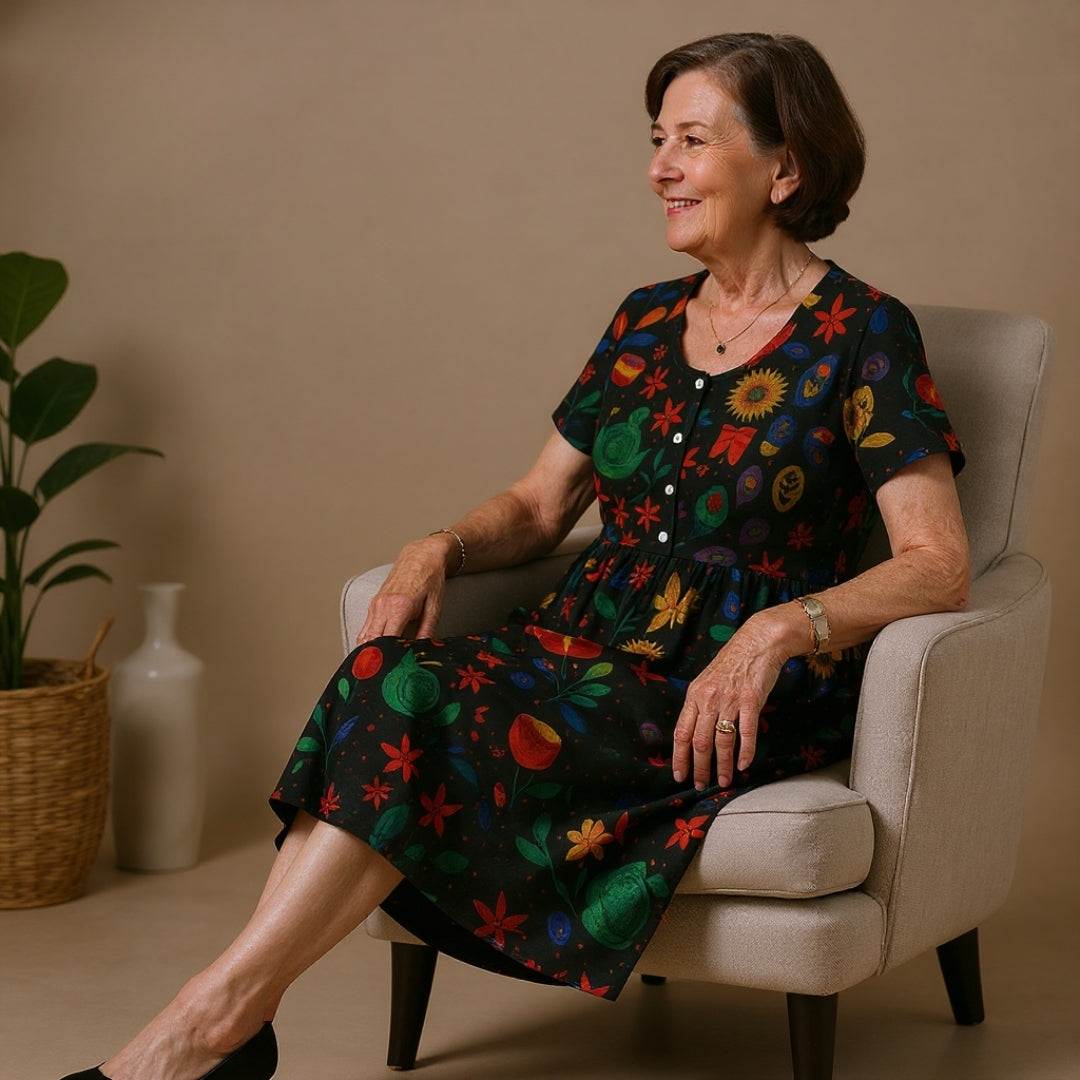 Tropical Garden Drop Waist Dress with Short Sleeve