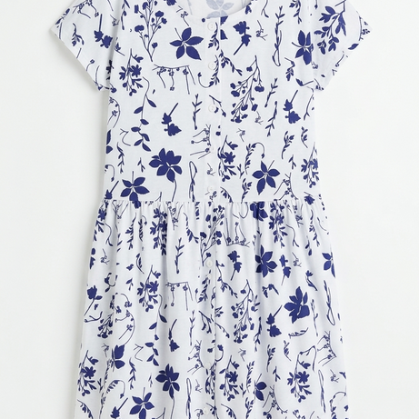 Blue Petal Drop Waist Dress with Short Sleeve