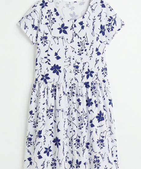 Blue Petal Drop Waist Dress with Short Sleeve