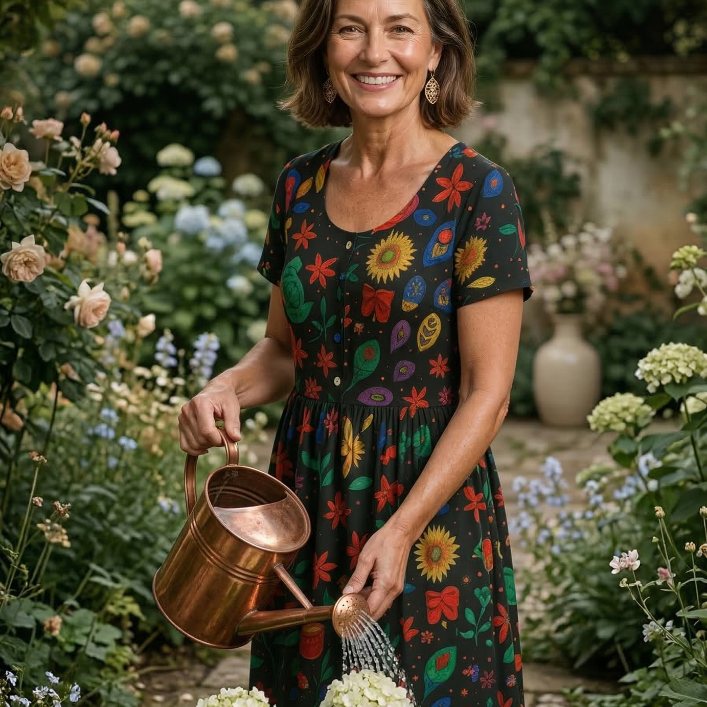 Tropical Garden Drop Waist Dress with Short Sleeve
