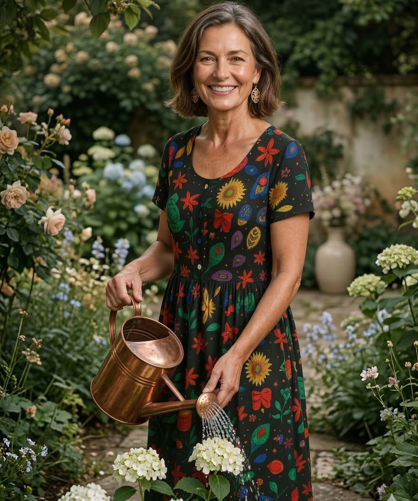 Tropical Garden Drop Waist Dress with Short Sleeve