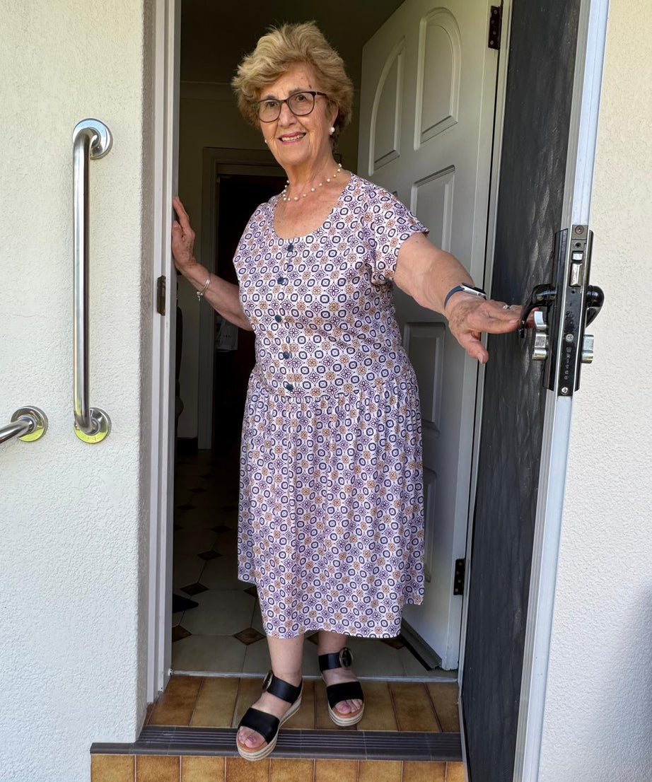 Purple Bouquet Drop Waist Dress with Short Sleeve