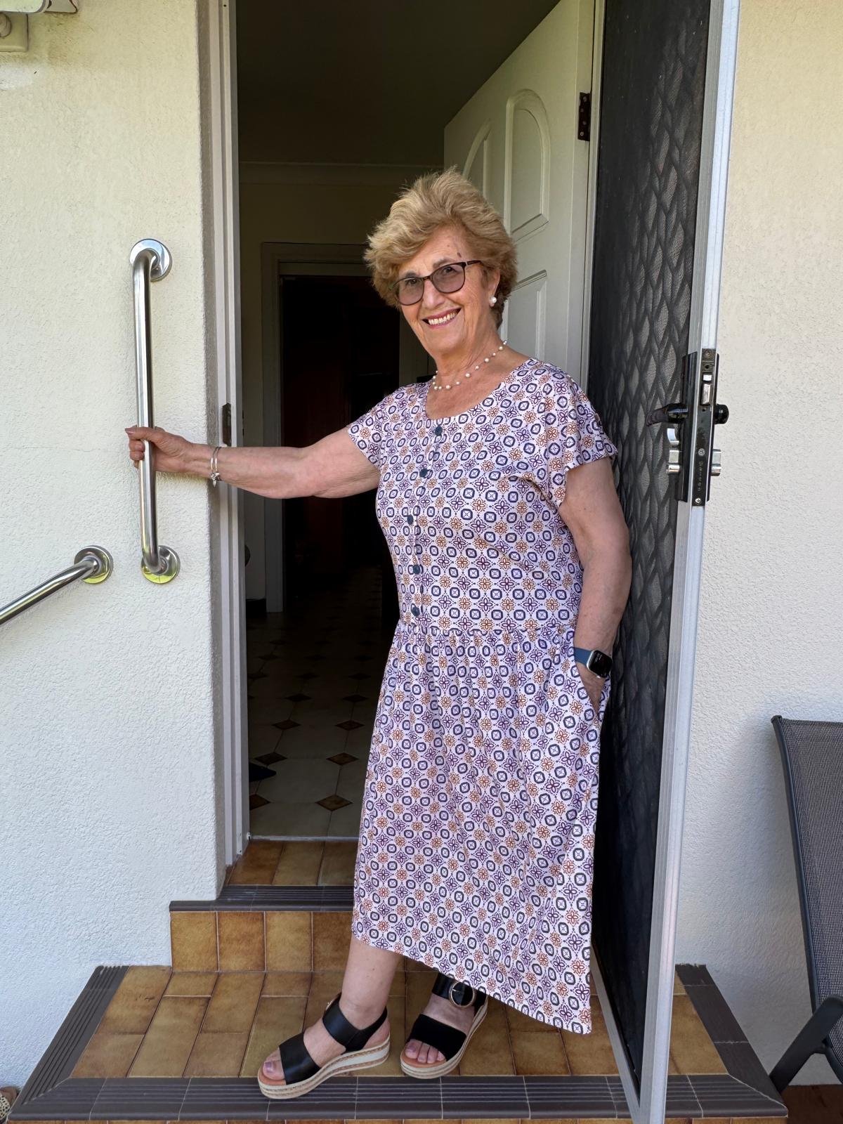 Purple Bouquet Drop Waist Dress with Short Sleeve