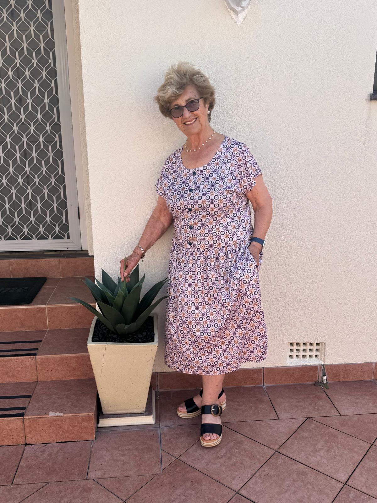 Purple Bouquet Drop Waist Dress with Short Sleeve