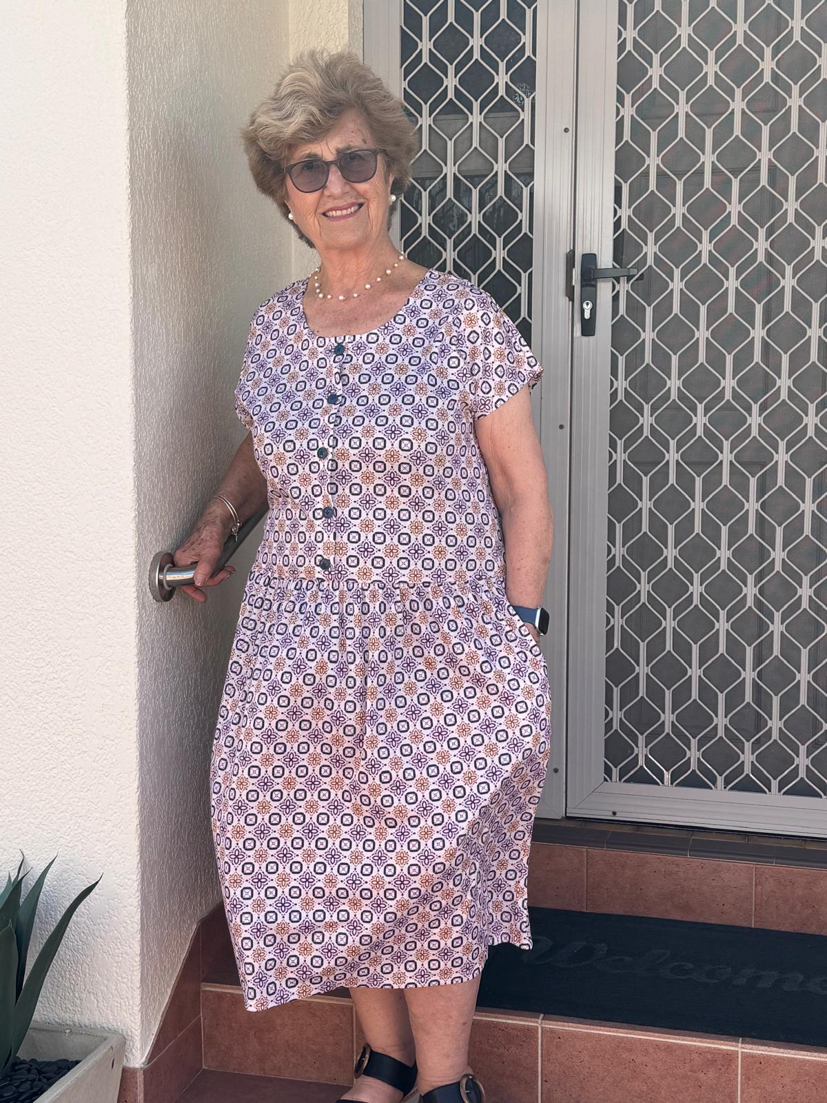 Purple Bouquet Drop Waist Dress with Short Sleeve
