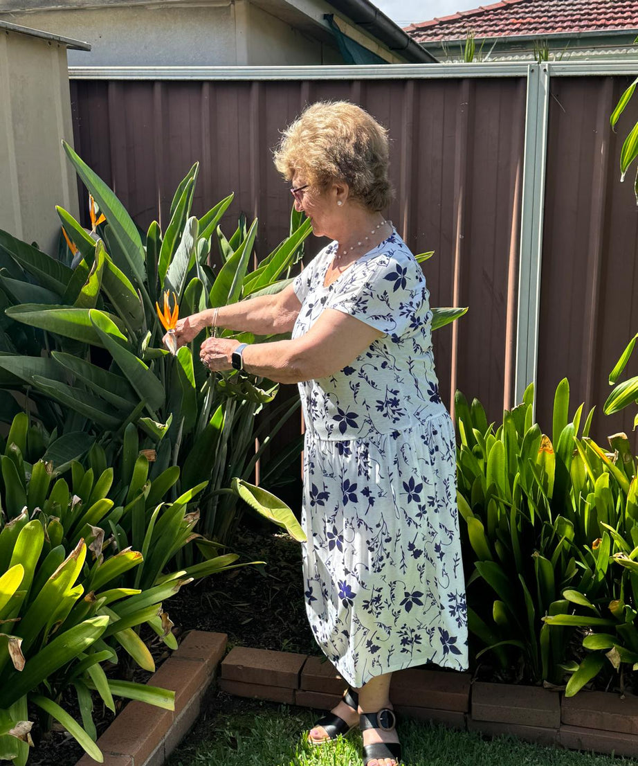 Blue Petal Drop Waist Dress with Short Sleeve