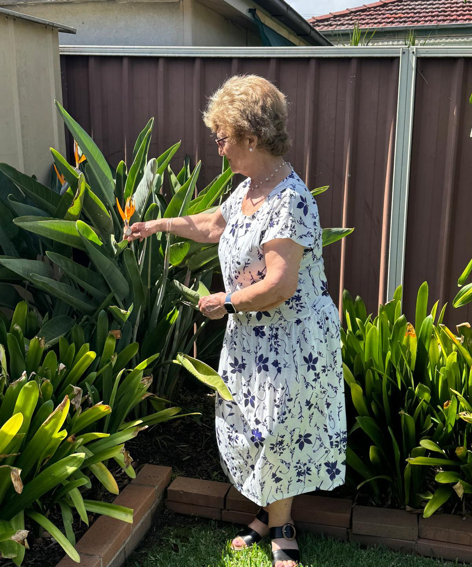 Blue Petal Drop Waist Dress with Short Sleeve