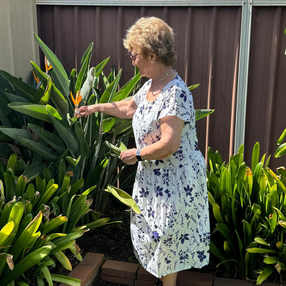 Blue Petal Drop Waist Dress with Short Sleeve