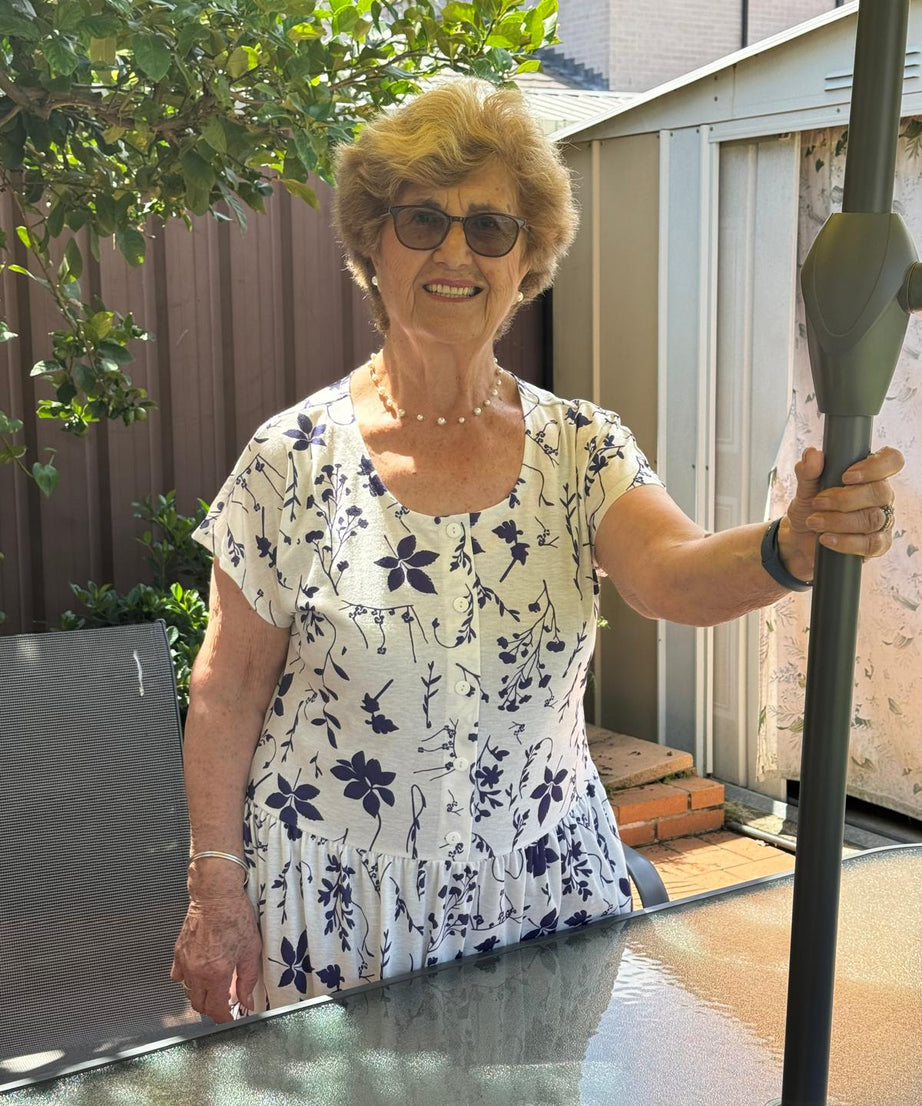 Blue Petal Drop Waist Dress with Short Sleeve