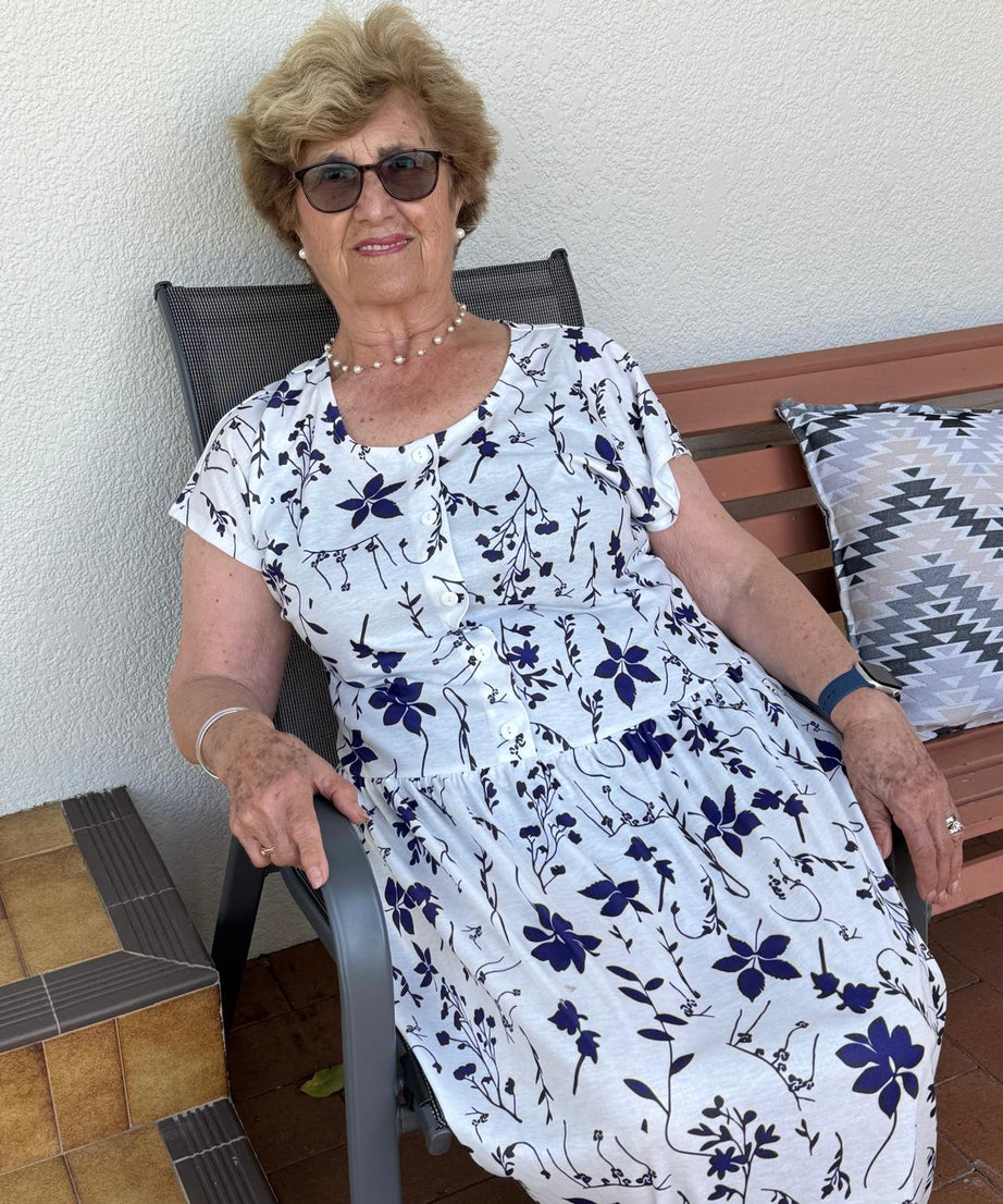 Blue Petal Drop Waist Dress with Short Sleeve