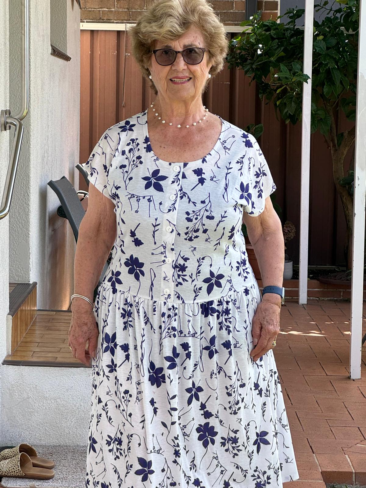 Blue Petal Drop Waist Dress with Short Sleeve