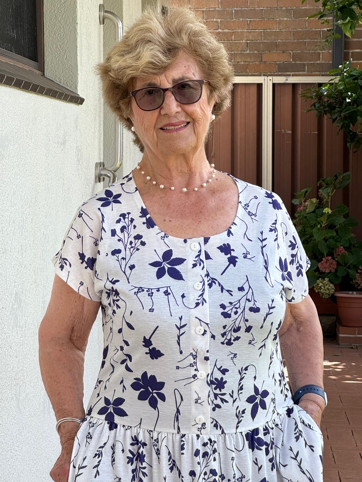 Blue Petal Drop Waist Dress with Short Sleeve