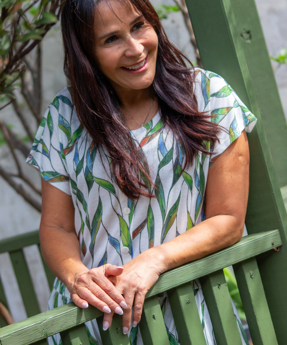 Livorno Leaf Drop Waist Dress with Short Sleeves