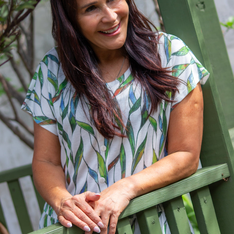 Livorno Leaf Drop Waist Dress with Short Sleeves
