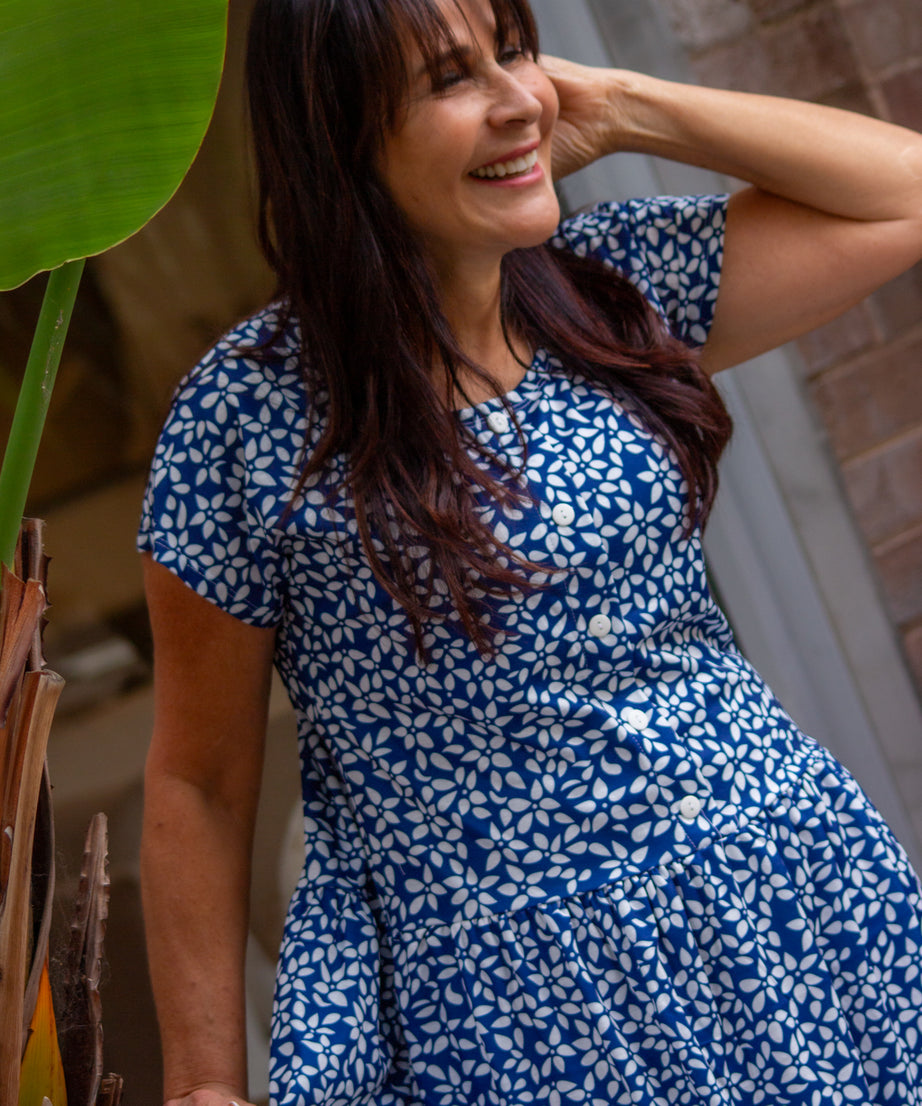 Petite Petal Drop Waist Dress With Short Sleeves