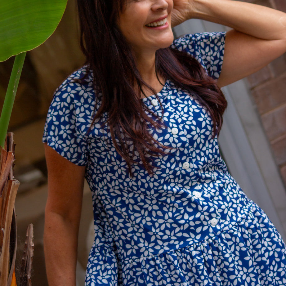Petite Petal Drop Waist Dress With Short Sleeves
