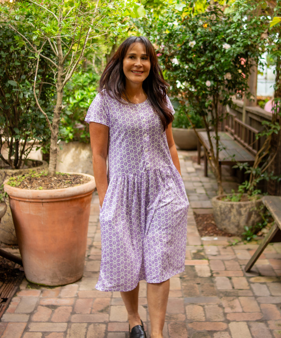 Diamond Belle Drop Waist Dress With Short Sleeves