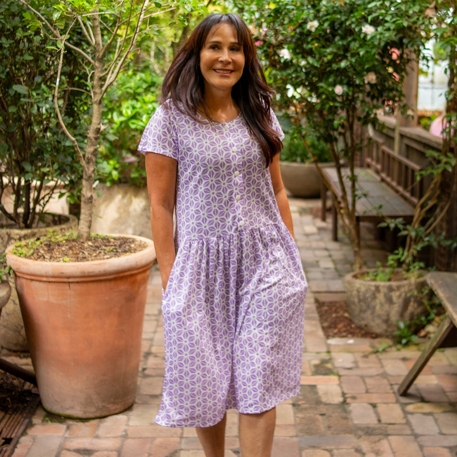 Diamond Belle Drop Waist Dress With Short Sleeves