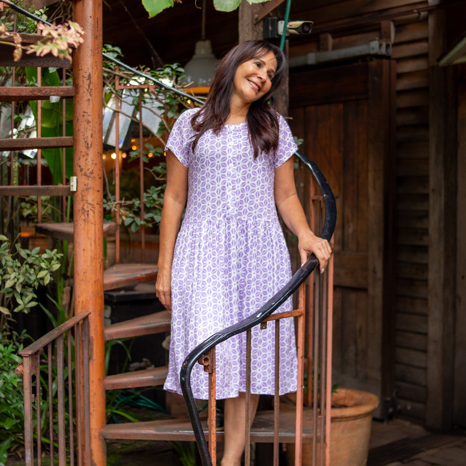 Diamond Belle Drop Waist Dress With Short Sleeves
