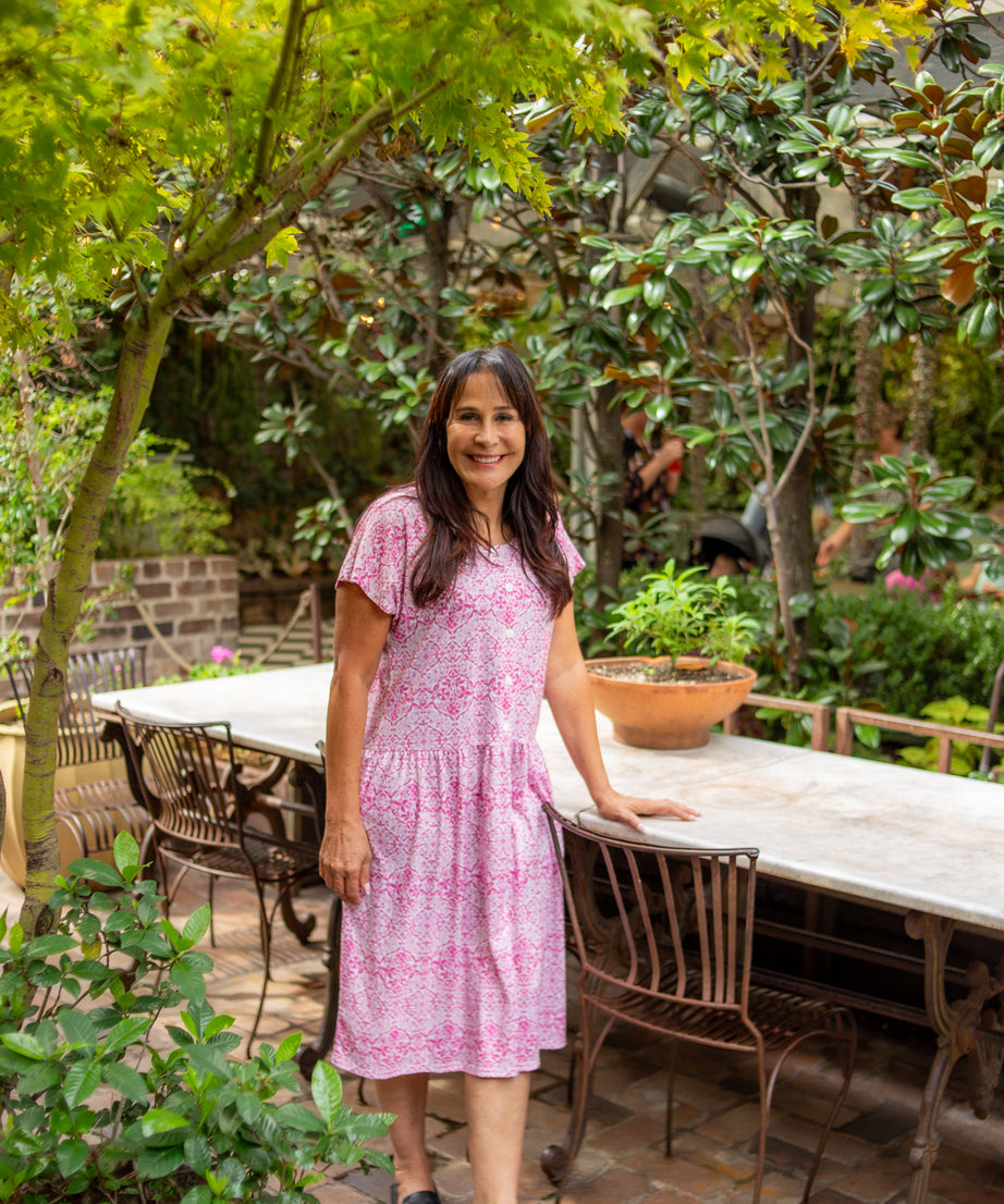 Portofino Pink Drop Waist Dress with Short Sleeve