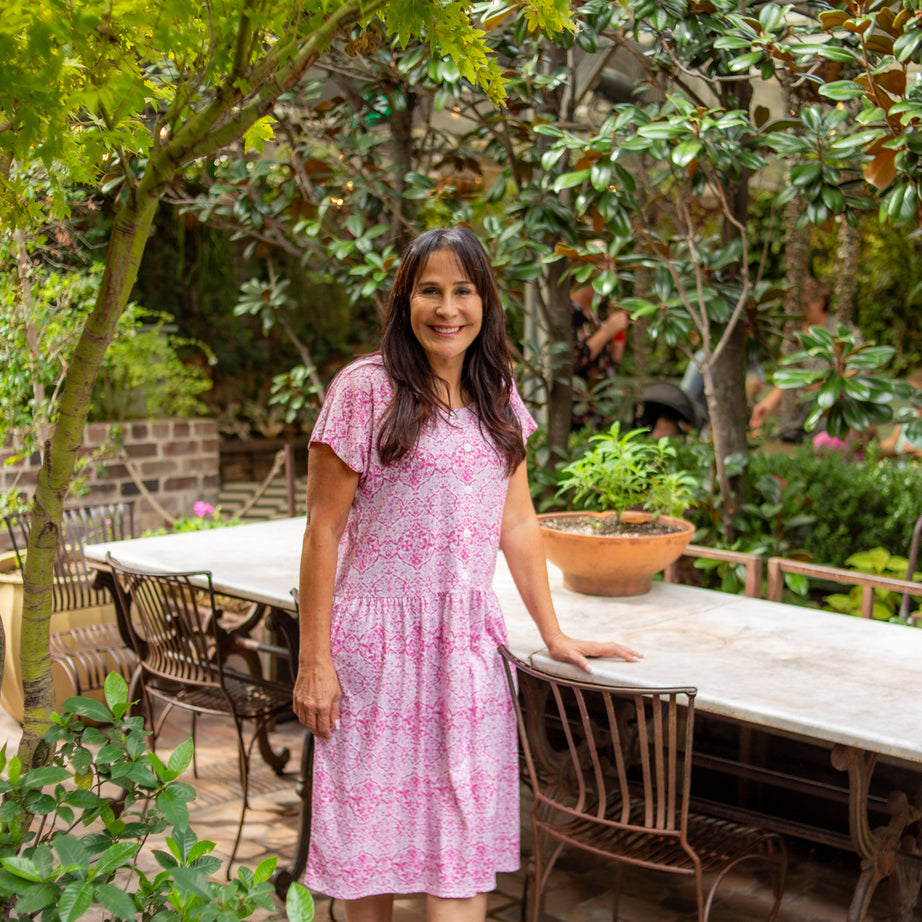 Portofino Pink Drop Waist Dress with Short Sleeve