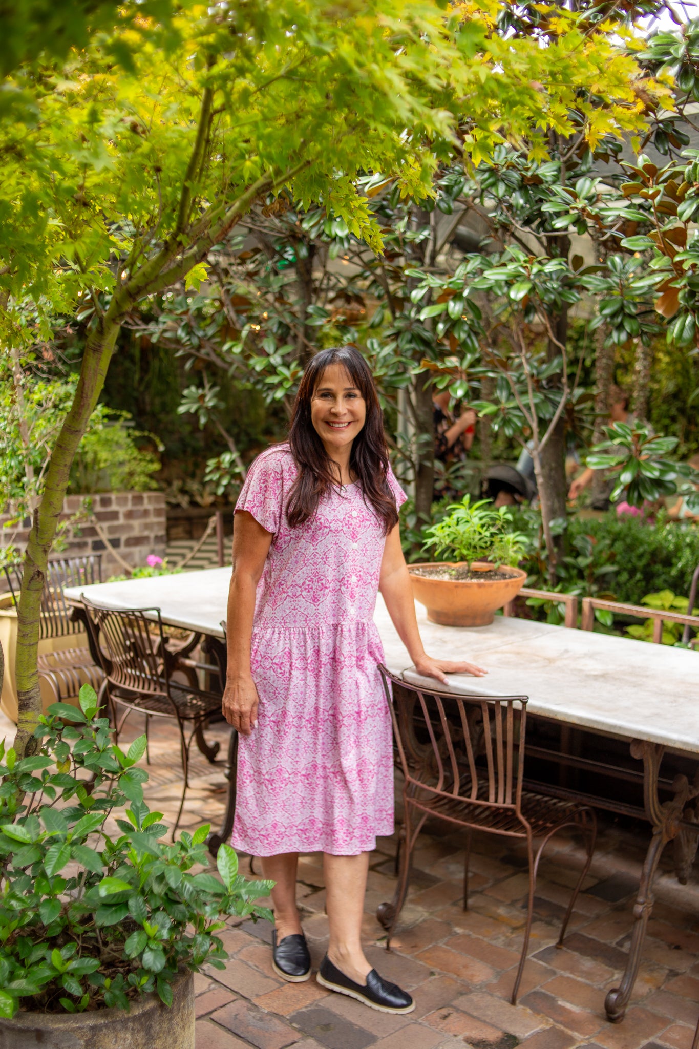 Portofino Pink Drop Waist Dress with Short Sleeve
