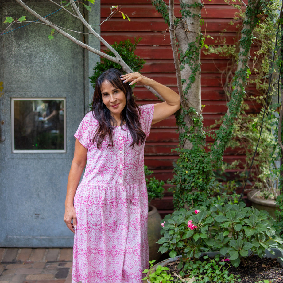 Portofino Pink Drop Waist Dress with Short Sleeve