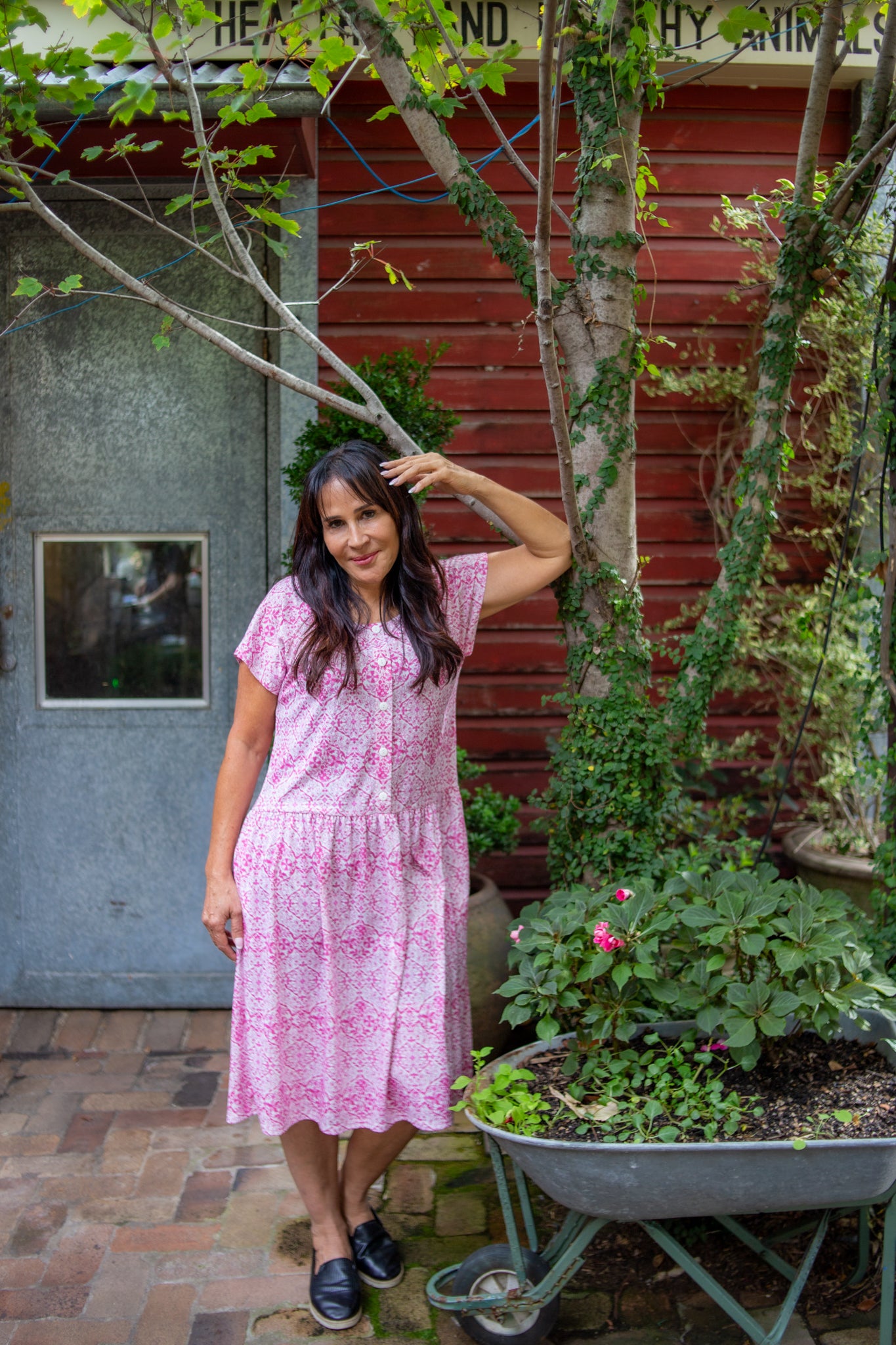 Portofino Pink Drop Waist Dress with Short Sleeve