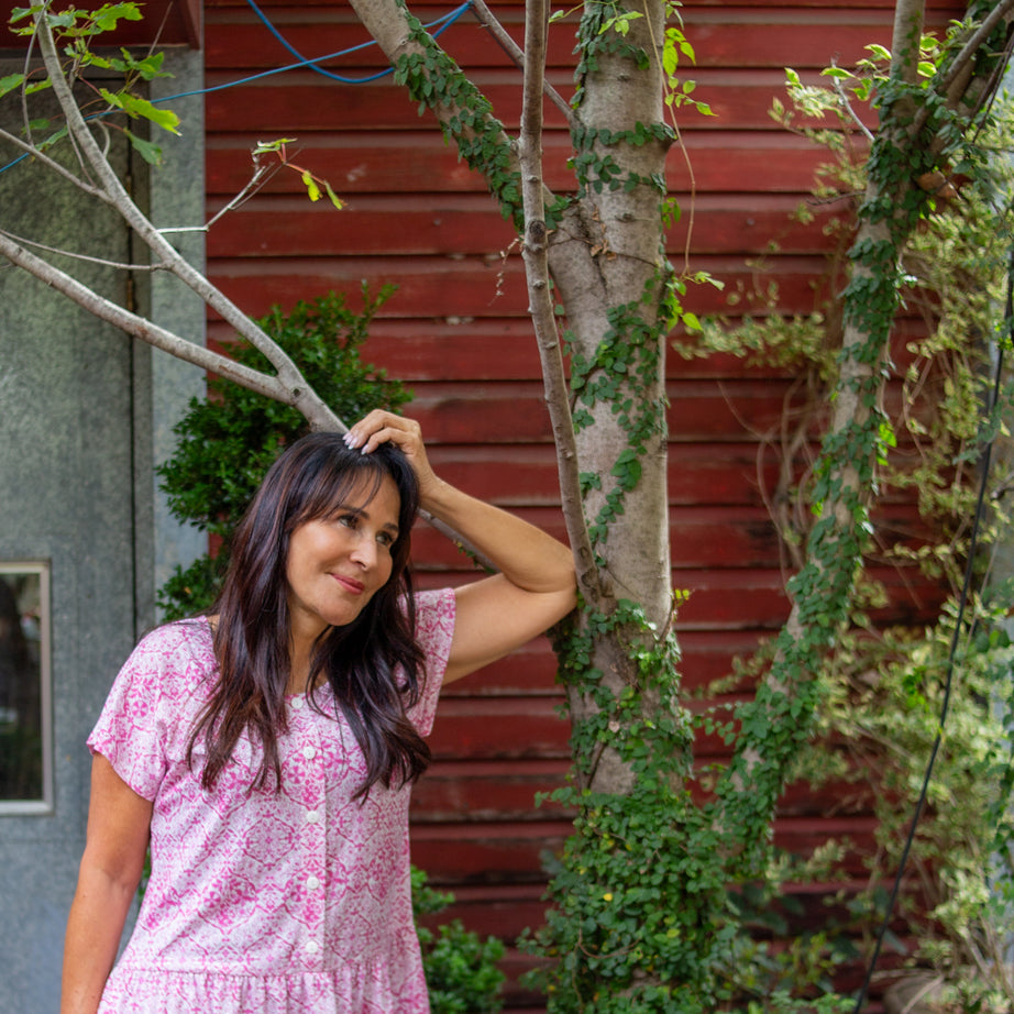 Portofino Pink Drop Waist Dress with Short Sleeve