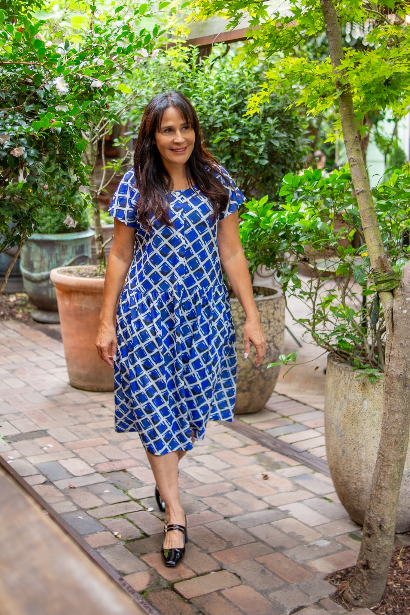 Niagra Navy Drop Waist Dress with Short Sleeves