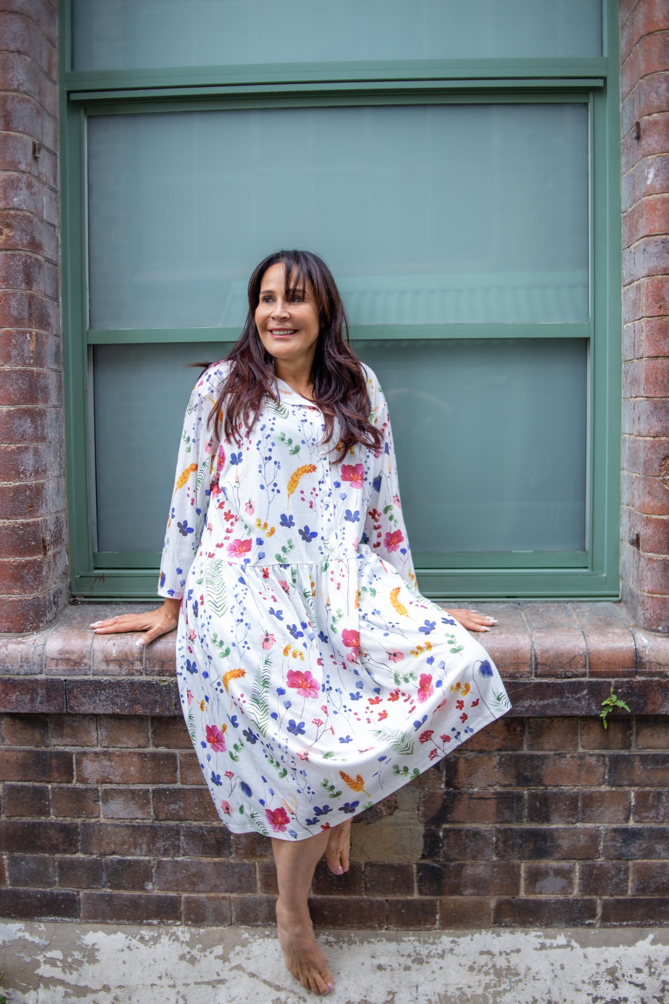 L/S Florenze Flower Drop Waist Dress with Long Sleeve