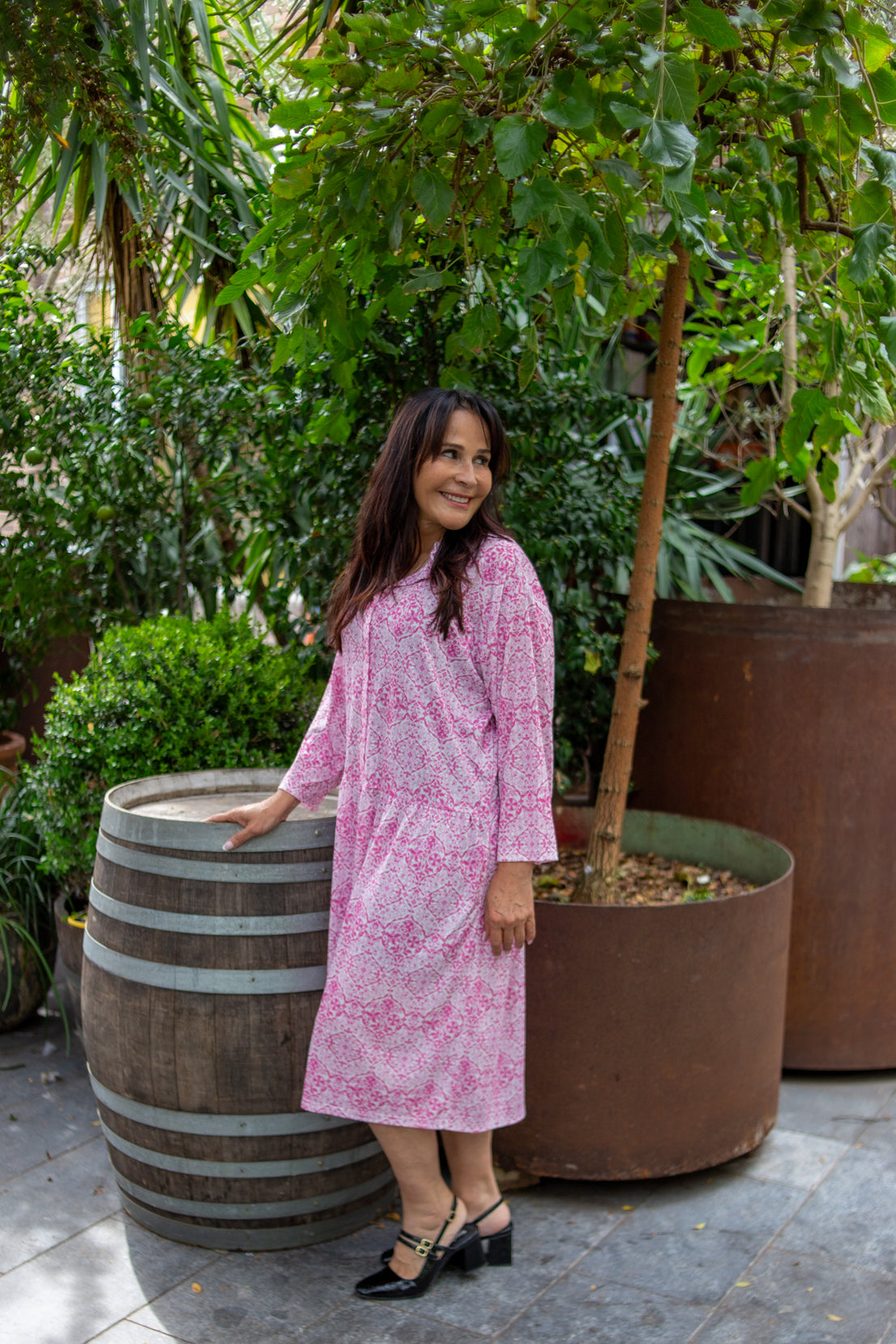 L/S Portofino Pink Drop Waist Dress with Long Sleeve