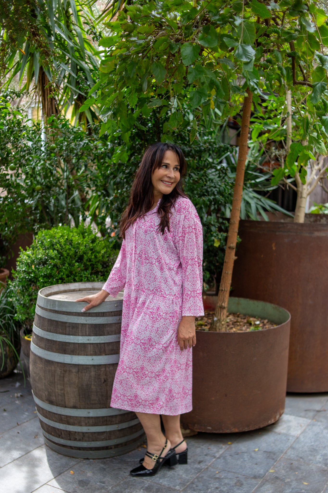 L/S Portofino Pink Drop Waist Dress with Long Sleeve