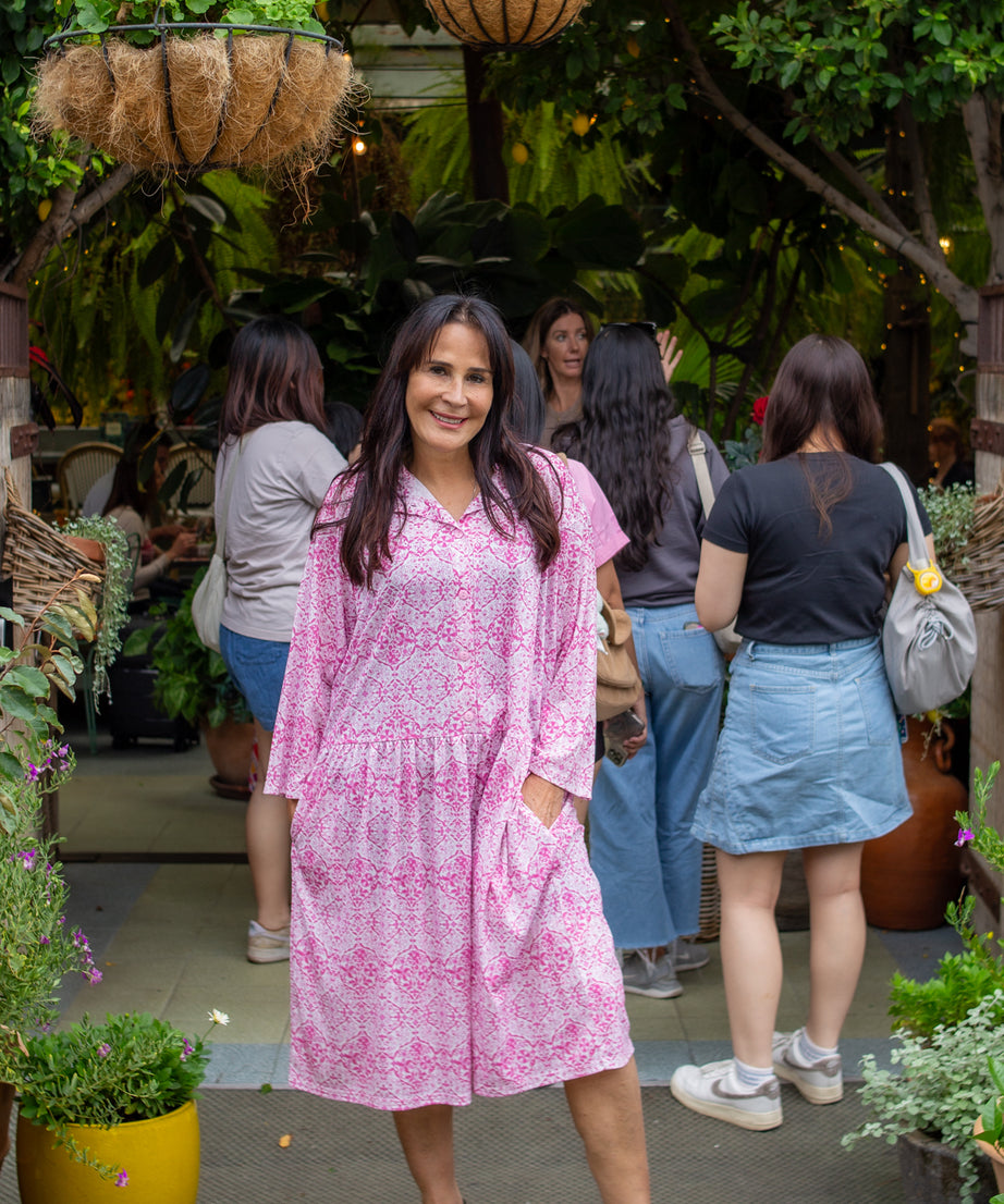 L/S Portofino Pink Drop Waist Dress with Long Sleeve