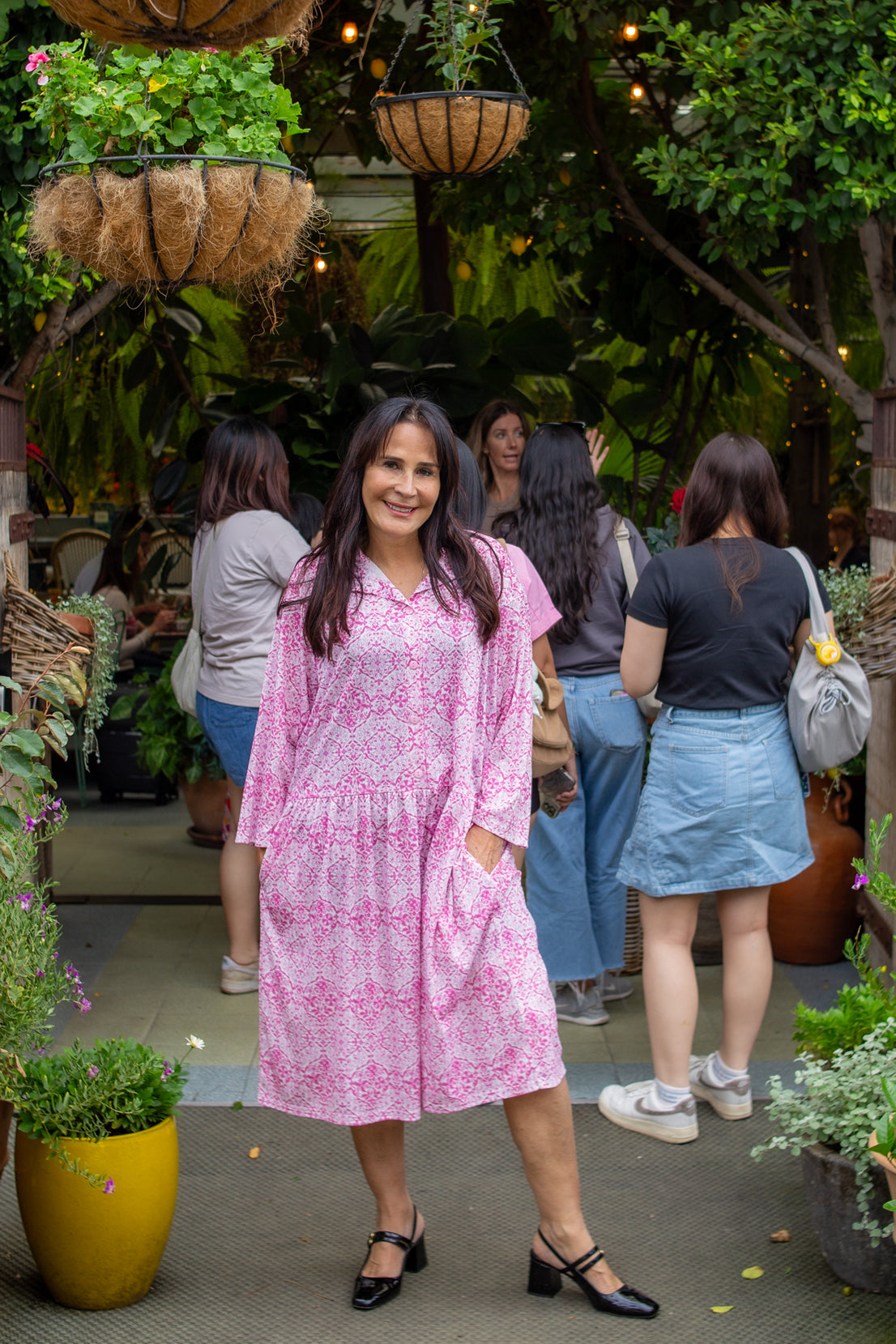 L/S Portofino Pink Drop Waist Dress with Long Sleeve