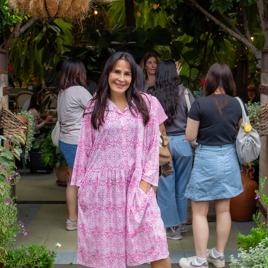 L/S Portofino Pink Drop Waist Dress with Long Sleeve