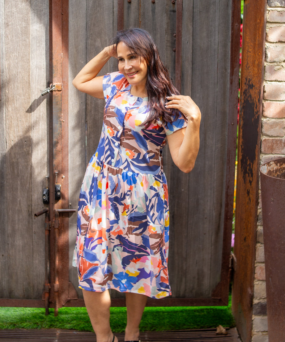 Tuscan Drop Waist Dress With Short Sleeves