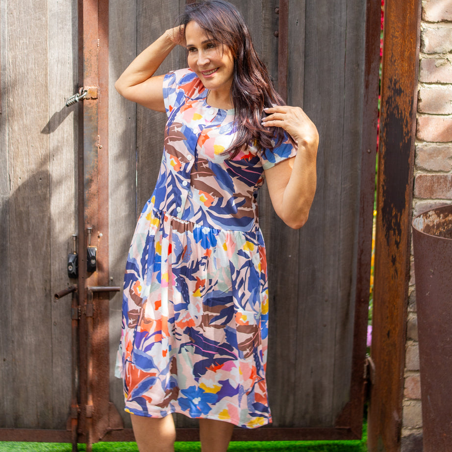 Tuscan Drop Waist Dress With Short Sleeves