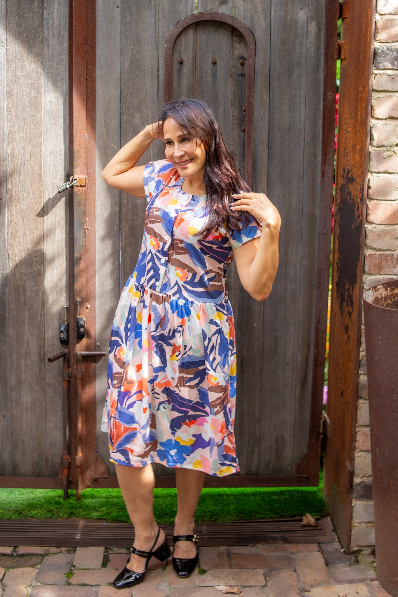 Tuscan Drop Waist Dress With Short Sleeves