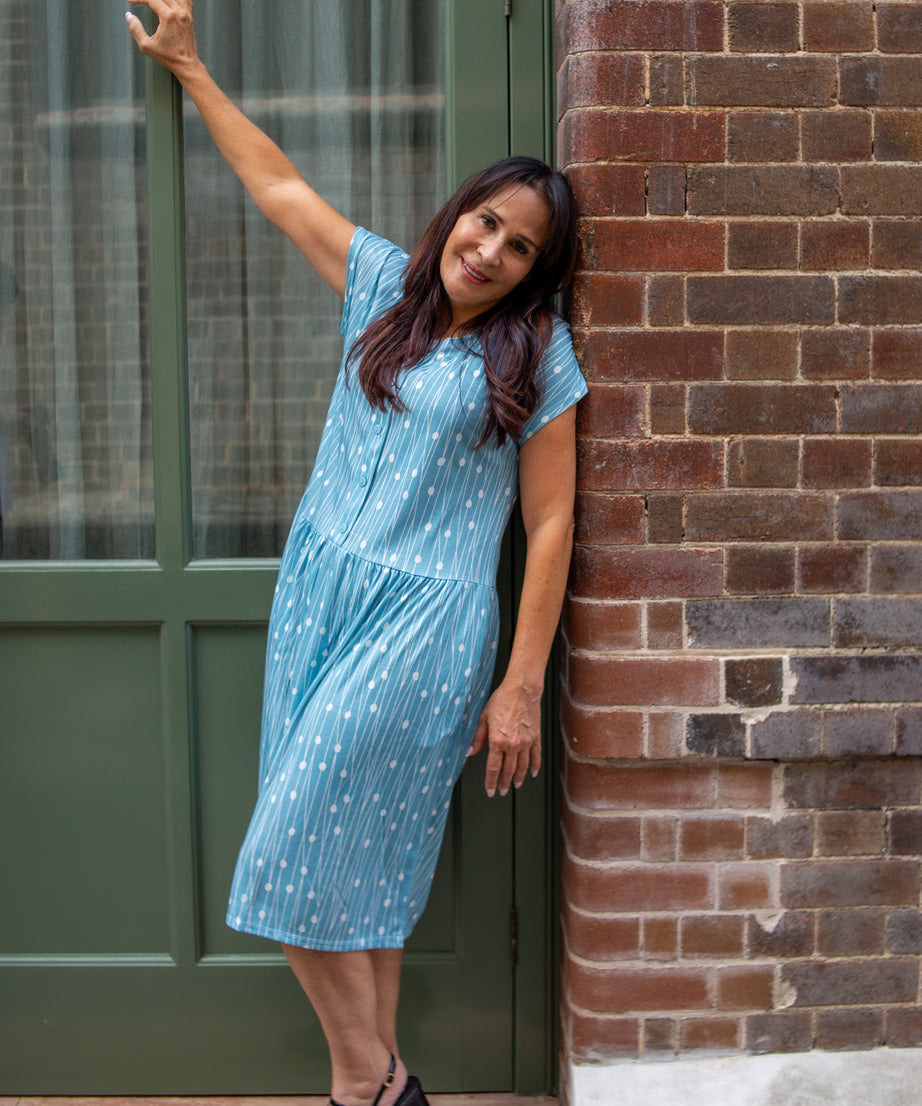 Aqua Fresca Drop Waist Dress With Short Sleeves