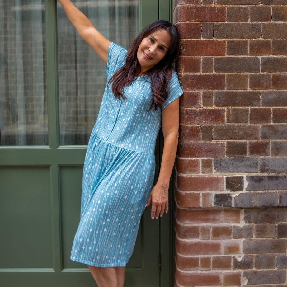 Aqua Fresca Drop Waist Dress With Short Sleeves