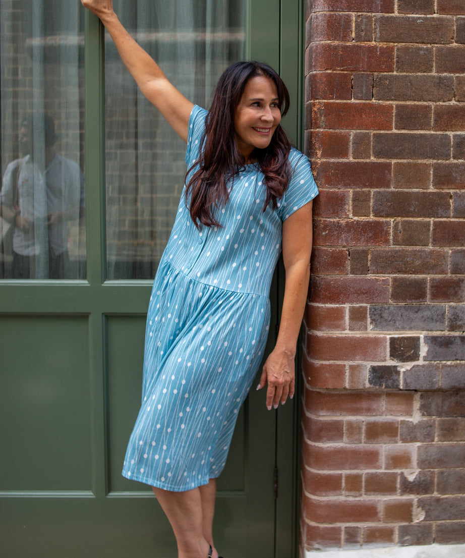 Aqua Fresca Drop Waist Dress With Short Sleeves