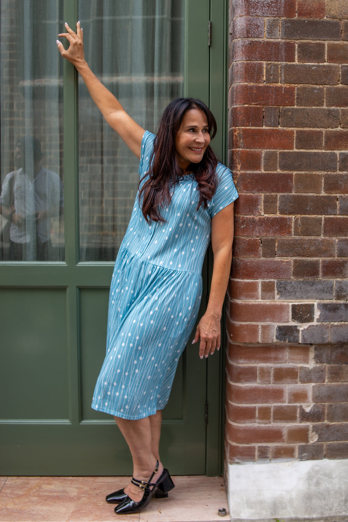 Aqua Fresca Drop Waist Dress With Short Sleeves