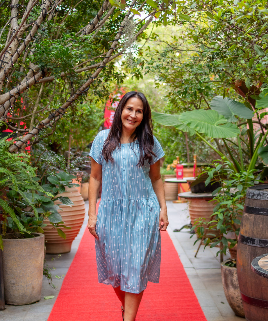 Aqua Fresca Drop Waist Dress With Short Sleeves