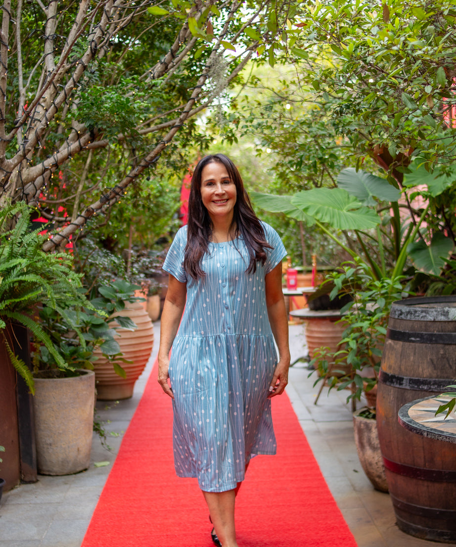 Aqua Fresca Drop Waist Dress With Short Sleeves